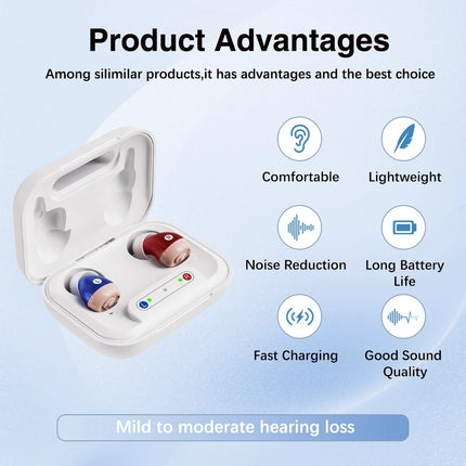AgeRange EchoFit Mini – Rechargeable In-Ear Hearing Amplifiers (Pair, Red & Blue)
