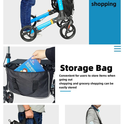 AgeRange WillowPro Rollator – Folding Aluminium Walking Aid with Seat & Shopping Bag