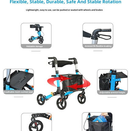 AgeRange WillowPro Rollator – Folding Aluminium Walking Aid with Seat & Shopping Bag